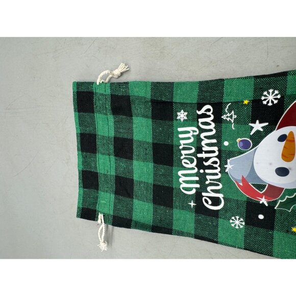 Set Of 6 Christmas Drawstring Wine Gift Bags Green Buffalo Plaid Snowman READ - Picture 4 of 7